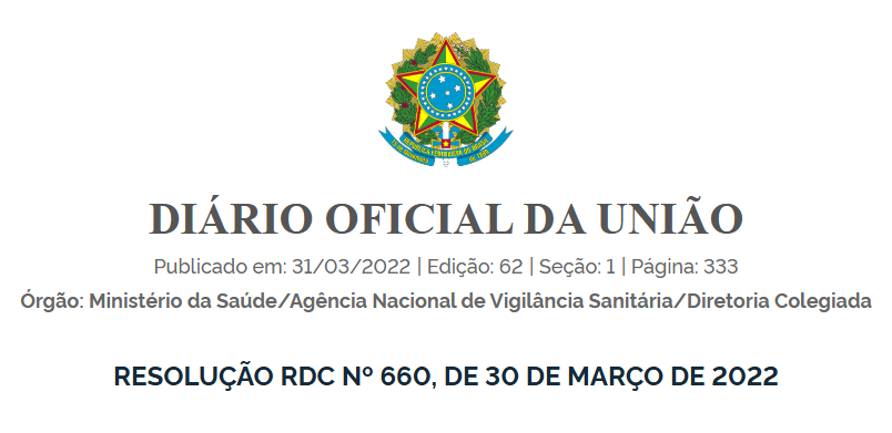 RESOLUÇÃO RDC Nº 660, DE 30 DE Março DE 2022