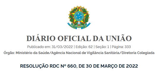 RESOLUÇÃO RDC Nº 660, DE 30 DE Março DE 2022